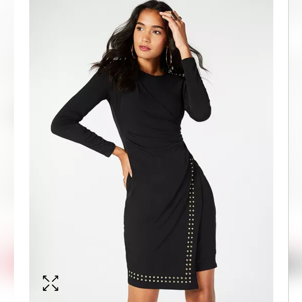 Elegant Black Studded Faux Wrap Dress In Size XS